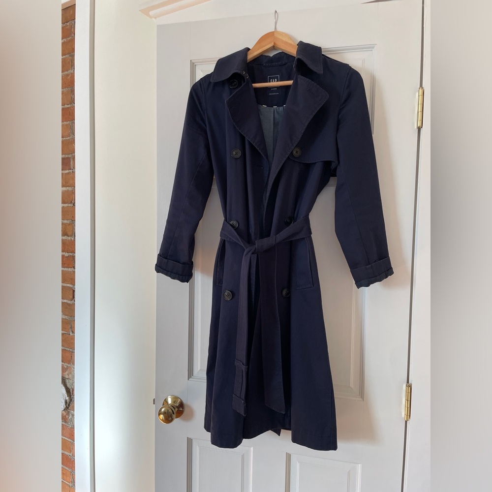 Gap Cotton Navy Trench Coat XS Petite